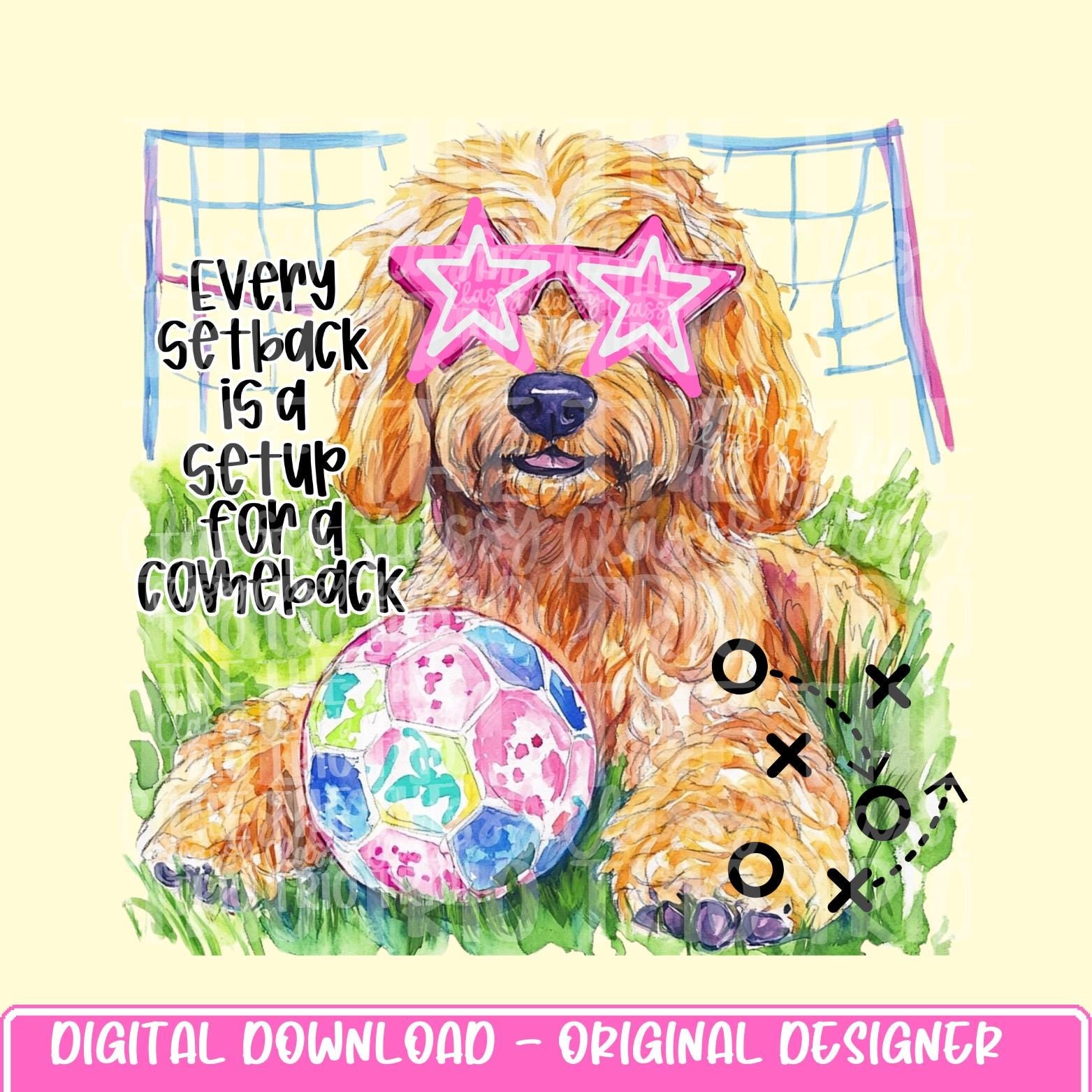 Preppy Soccer Dog Golden Doodle | PNG | Digital Design | Floral | Ball Game | Sublimation | Shirt Design | Sports in Spring