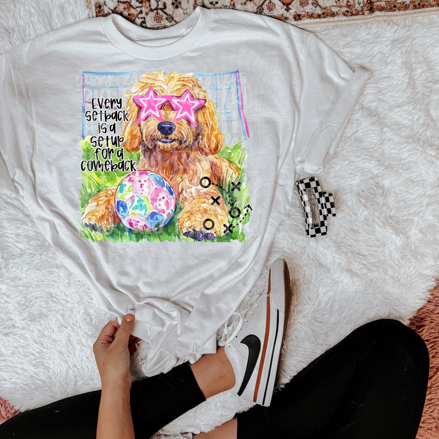 Preppy Soccer Dog Golden Doodle | PNG | Digital Design | Floral | Ball Game | Sublimation | Shirt Design | Sports in Spring