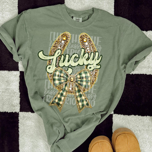 Faux Rhinestone Lucky Horseshoe Bow | Digital Design | PNG | Sublimation | DTF | St Patricks Day | Western Shirt Design | Country | Trending