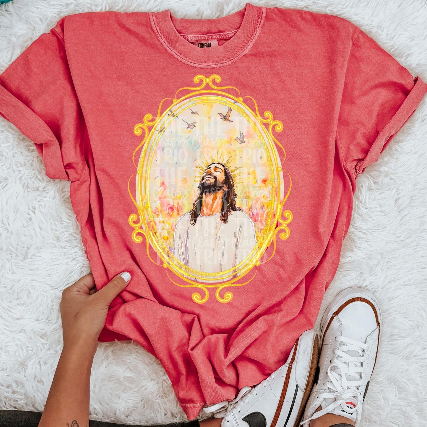 Watercolor Jesus Faux Glitter | Digital Design | PNG | Sublimation | Gold Frame | Kid Adult Shirt Design | Original Creator