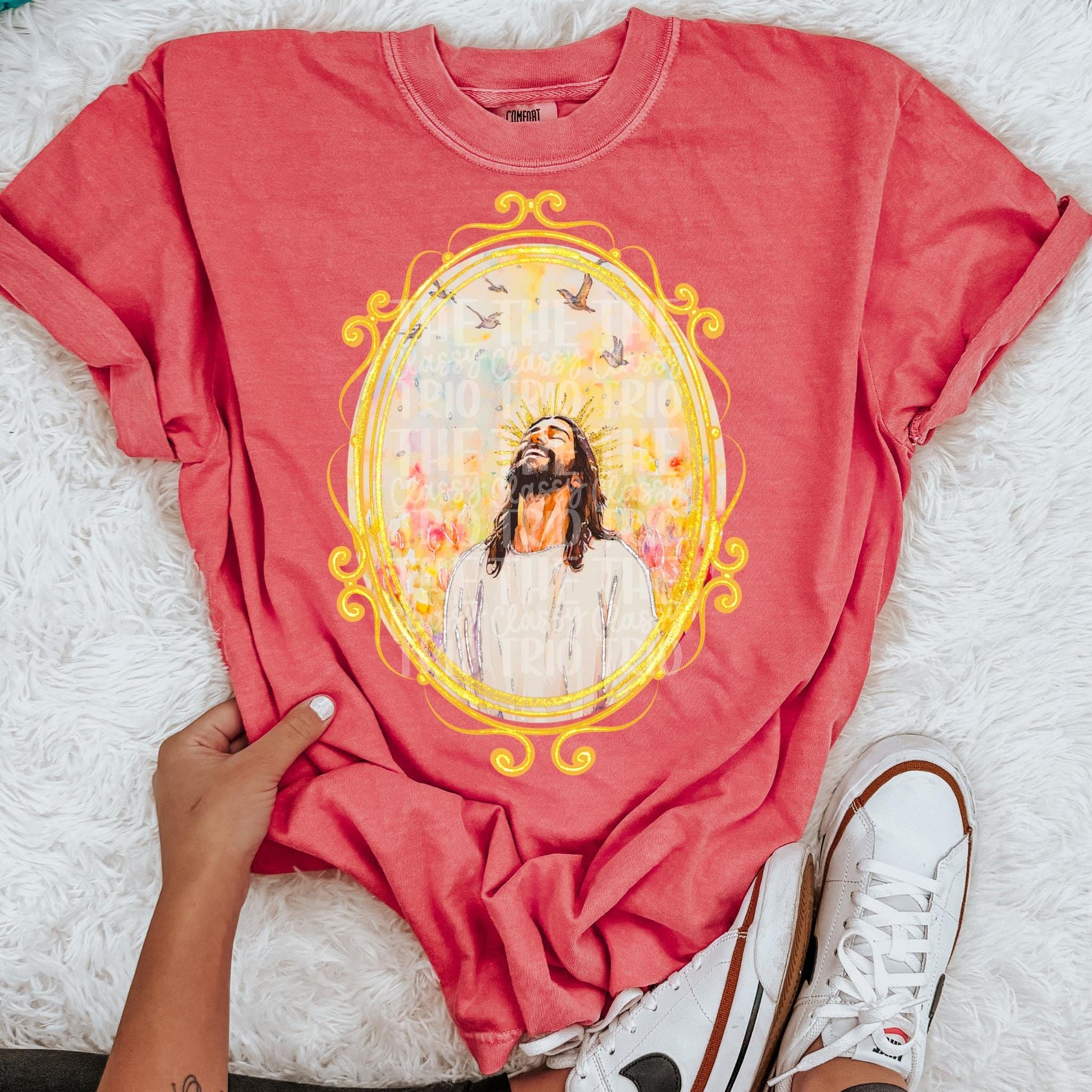 Watercolor Jesus Faux Glitter | Digital Design | PNG | Sublimation | Gold Frame | Kid Adult Shirt Design | Original Creator
