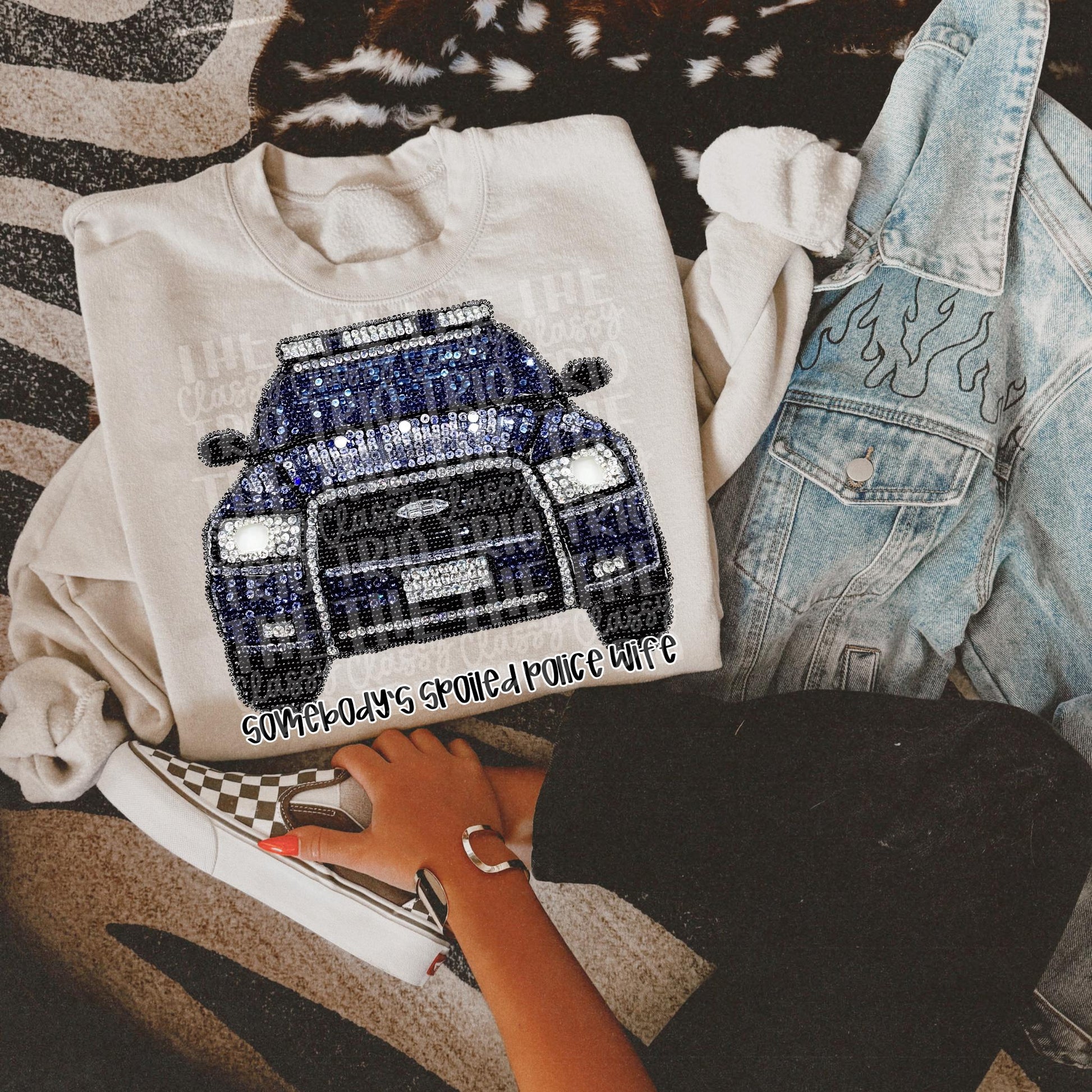 Faux Rhinestone Spoiled Police Wife | Digital Design | PNG | Sublimation | DTF | Work | Wife Shirt Design | Spoiled Blue Collared | Trending