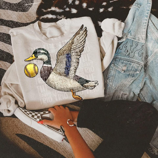 Faux Rhinestone Mallard Duck Flying Softball | Digital Design | PNG | Sublimation | DTF | Agriculture | Hunting Shirt Desig | Trending