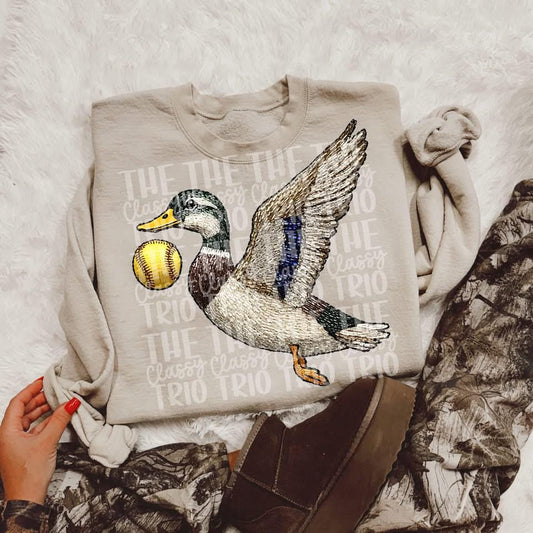 Faux Rhinestone Mallard Duck Flying Softball | Digital Design | PNG | Sublimation | DTF | Agriculture | Hunting Shirt Desig | Trending