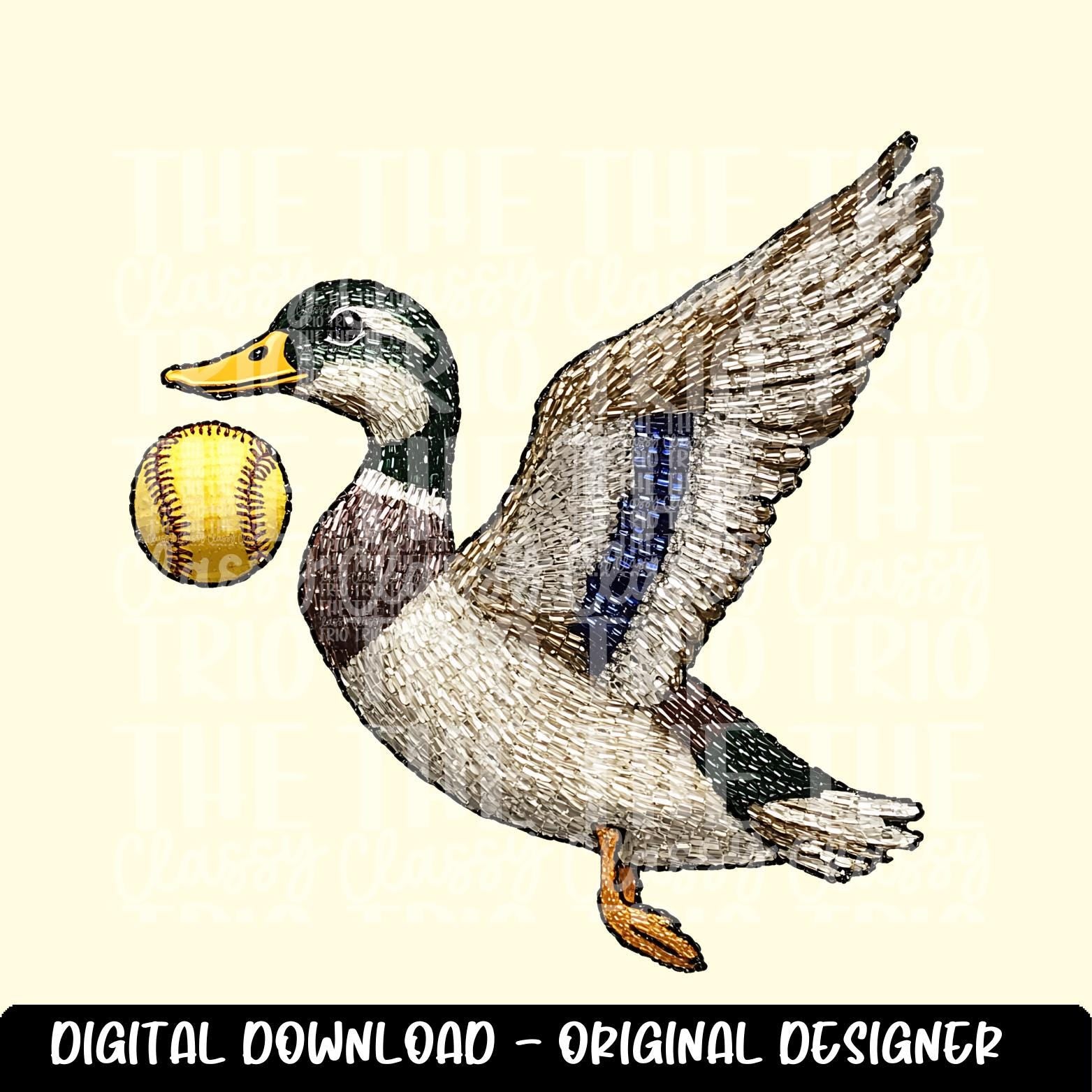 Faux Rhinestone Mallard Duck Flying Softball | Digital Design | PNG | Sublimation | DTF | Agriculture | Hunting Shirt Desig | Trending