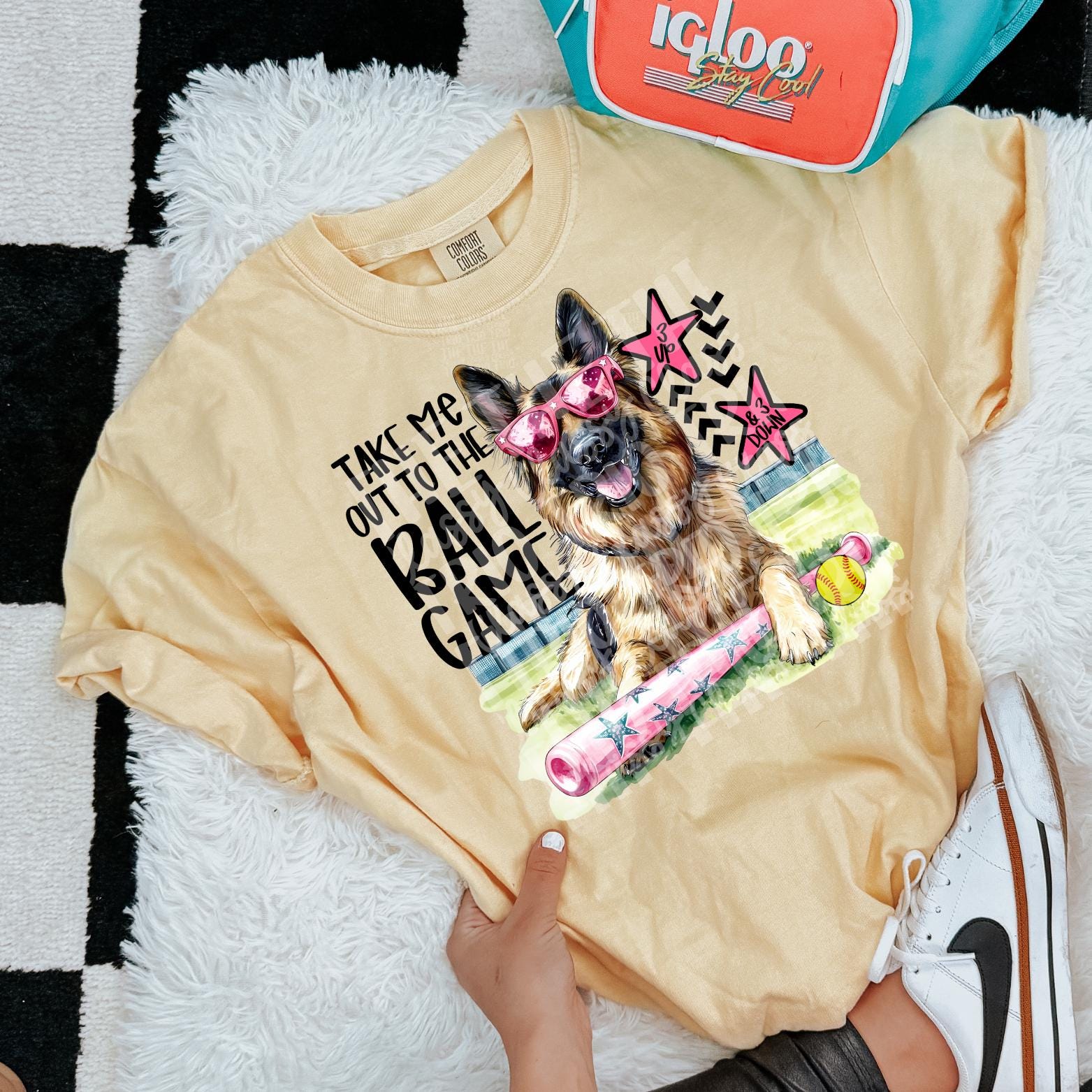 Preppy Softball Dog German Shepherd | PNG | Digital Design | Floral | Ball Game| Sublimation DTF | Shirt Design | Sports in Spring