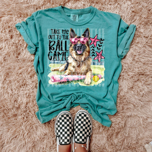 Preppy Softball Dog German Shepherd | PNG | Digital Design | Floral | Ball Game| Sublimation DTF | Shirt Design | Sports in Spring