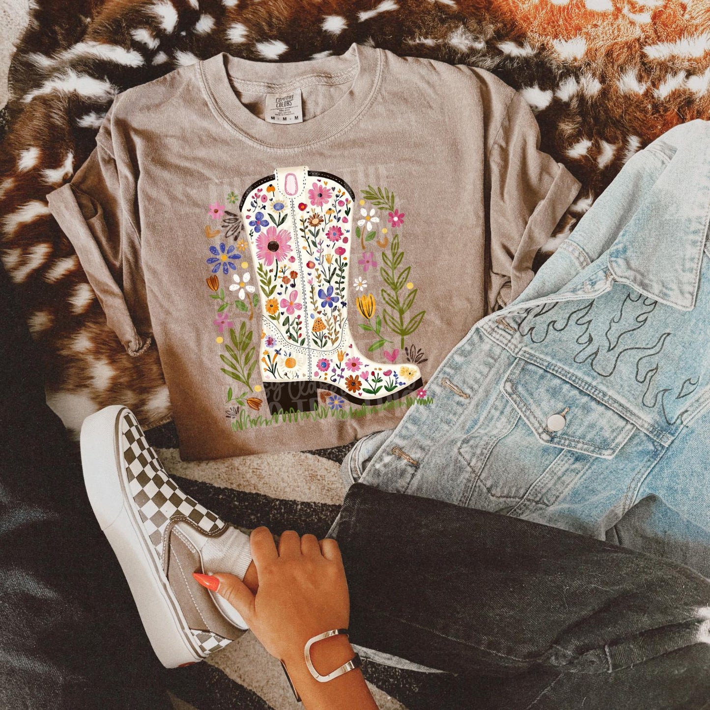 Western Floral Cowboy Boot | Digital Design | PNG | Sublimation | Preppy Flowers | Doodle Chalk | Kid Adult Shirt Design | Original Creator
