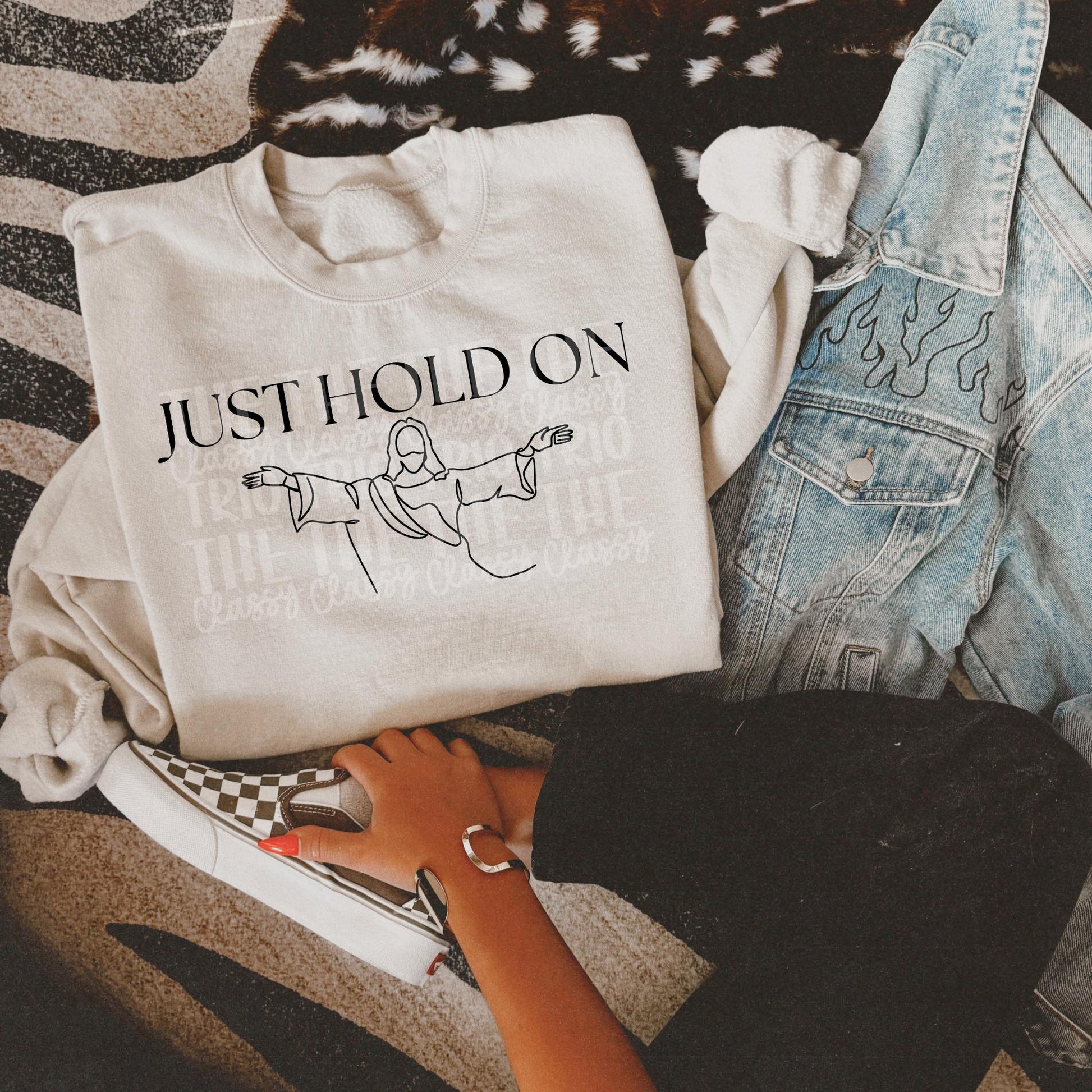 Just Hold On | Jesus Line Drawing Digital Design | PNG | Sublimation | Christian Design | Bible | Kid Adult Shirt Design | Original Creator