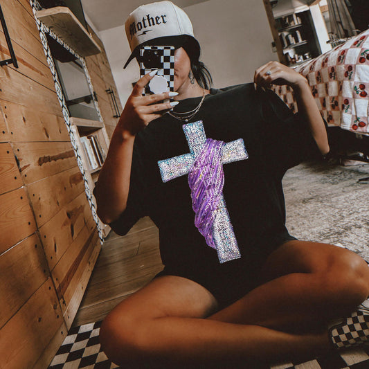 Faux Rhinestone Sequin Cross | Digital Design | PNG | Sublimation | DTF | Religious | Christian Shirt Design | Jesus | Trending