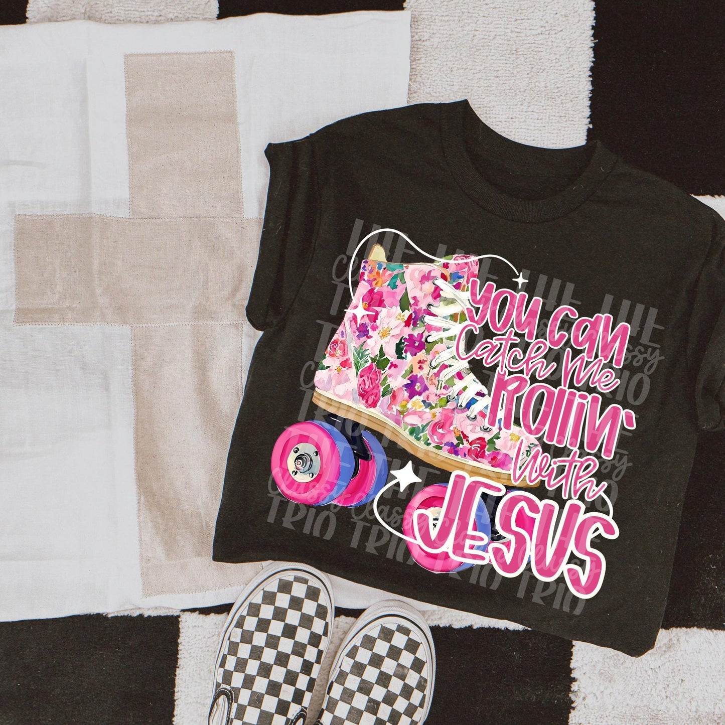 Rollin with Jesus | Digital Design | PNG | Sublimation | Floral Watercolor | Bible | Kid Adult Shirt Design | Original Creator | Skates
