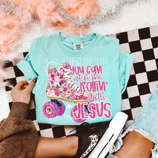 Rollin with Jesus | Digital Design | PNG | Sublimation | Floral Watercolor | Bible | Kid Adult Shirt Design | Original Creator | Skates