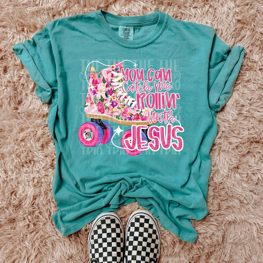 Rollin with Jesus | Digital Design | PNG | Sublimation | Floral Watercolor | Bible | Kid Adult Shirt Design | Original Creator | Skates