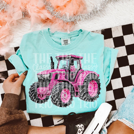 Faux Rhinestone Pink Tractor | Digital Design | PNG | Sublimation | Agriculture | Dazzle | Country Shirt Design | Farmer Wife