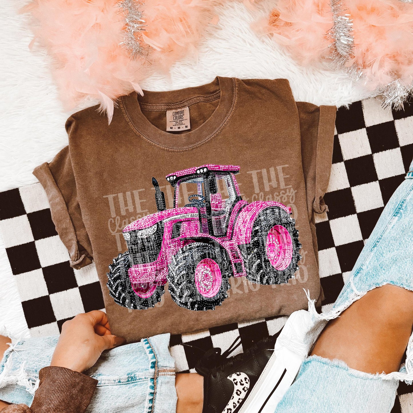 Faux Rhinestone Pink Tractor | Digital Design | PNG | Sublimation | Agriculture | Dazzle | Country Shirt Design | Farmer Wife