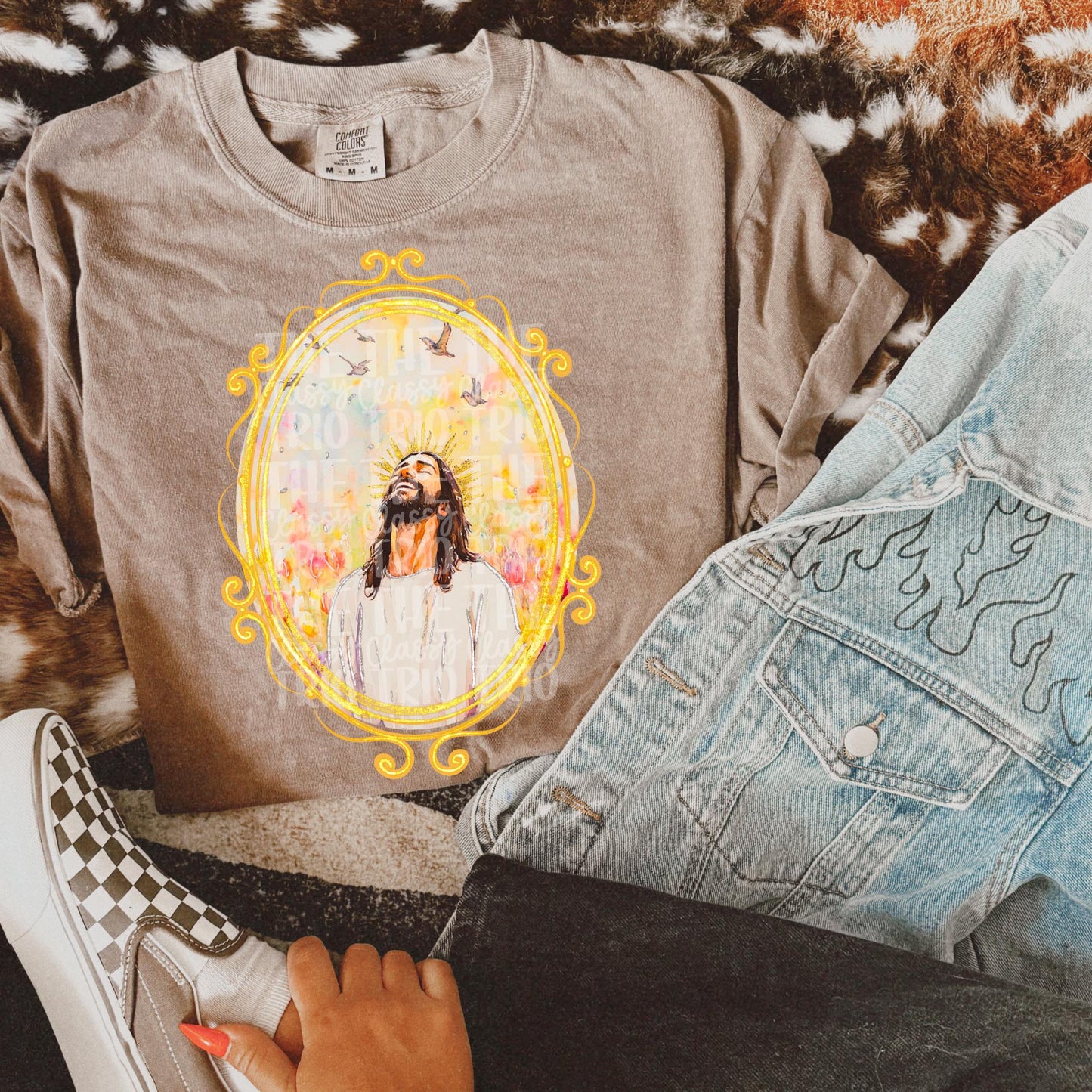 Watercolor Jesus Faux Glitter | Digital Design | PNG | Sublimation | Gold Frame | Kid Adult Shirt Design | Original Creator