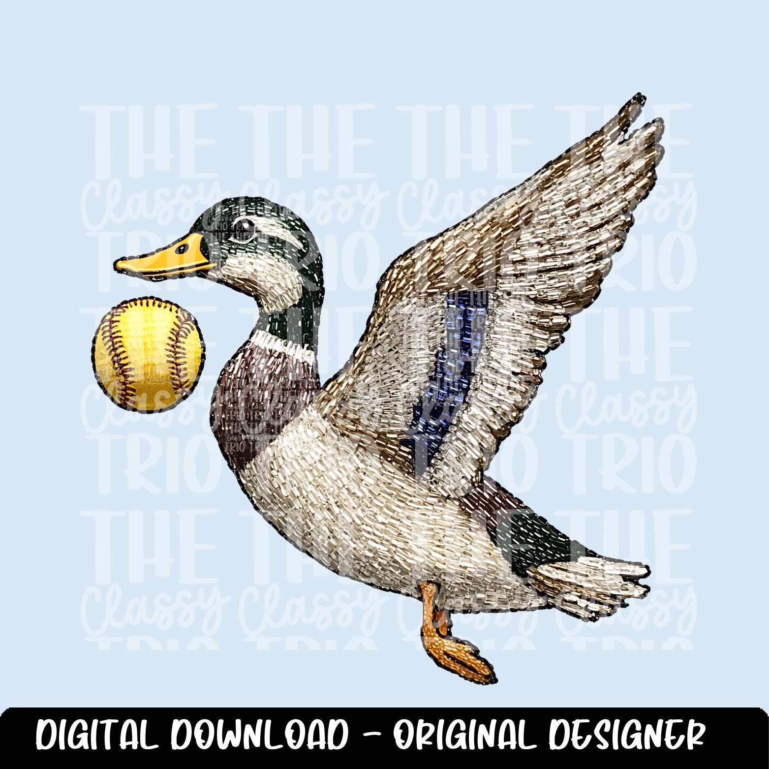 Faux Rhinestone Mallard Duck Flying Softball | Digital Design | PNG | Sublimation | DTF | Agriculture | Hunting Shirt Desig | Trending