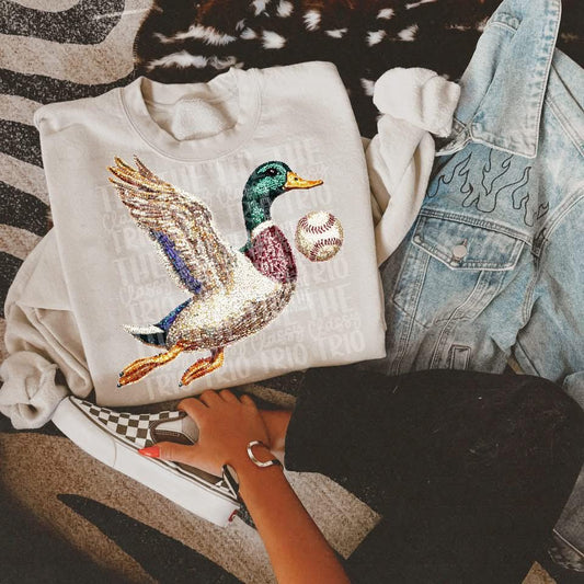 Faux Rhinestone Mallard Duck Flying Baseball | Digital Design | PNG | Sublimation | DTF | Agriculture | Hunting Shirt Design | Trending