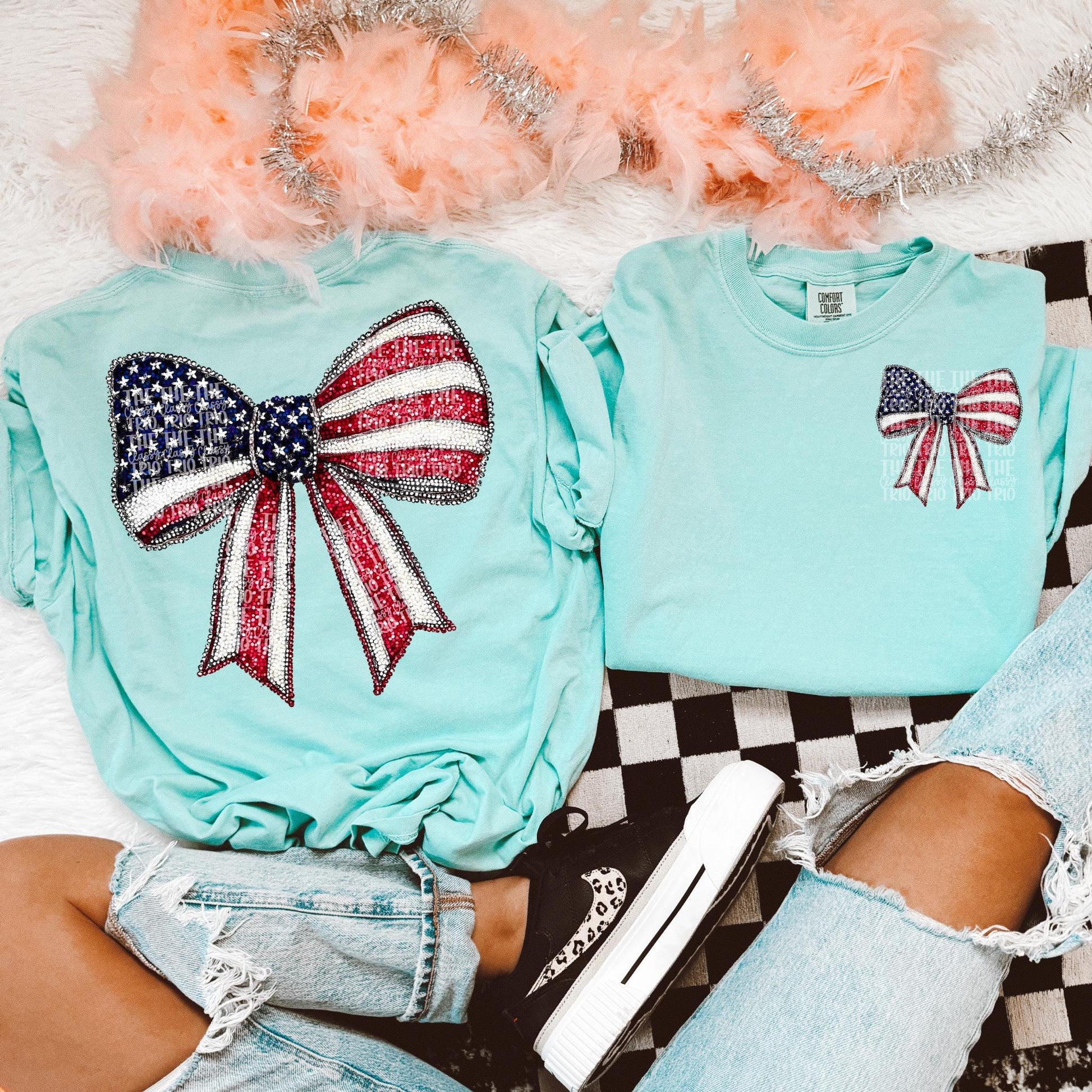 Faux Rhinestone Flag Bow | Digital Design | PNG | Sublimation | DTF | Fourth of July Shirt Design | Dazzle | Trending Coquette | Red White