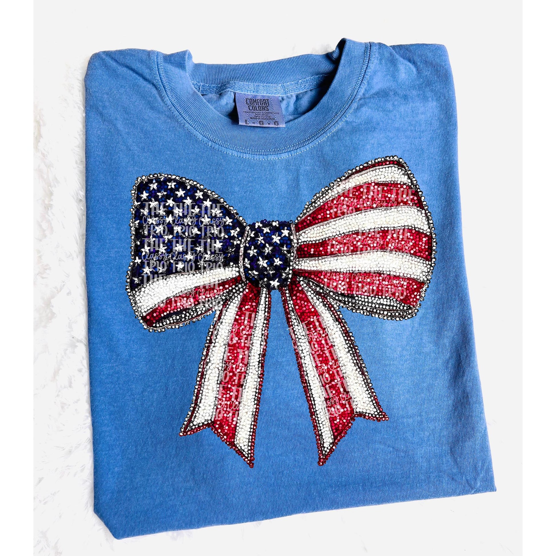 Faux Rhinestone Flag Bow | Digital Design | PNG | Sublimation | DTF | Fourth of July Shirt Design | Dazzle | Trending Coquette | Red White