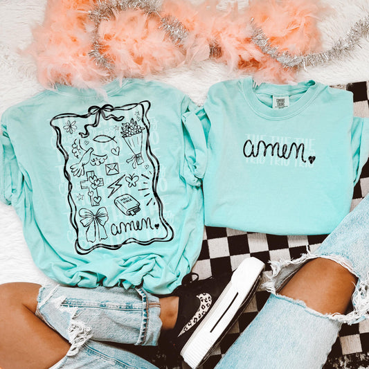 Amen Doodle | Coquette Drawing Digital Design | PNG | Sublimation | Christian Design | Bible | Kid Adult Shirt Design | Original Creator
