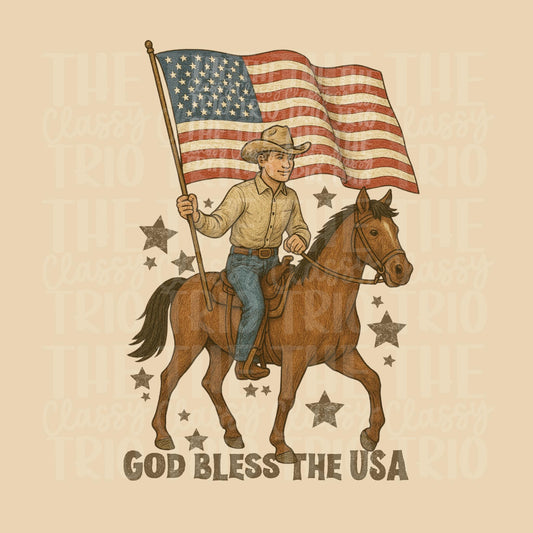 Vintage Cowboy God Bless the USA | Digital Design | PNG | Sublimation | Retro Western | Country Shirt Design | Trend Shirt | Vintage | Flag