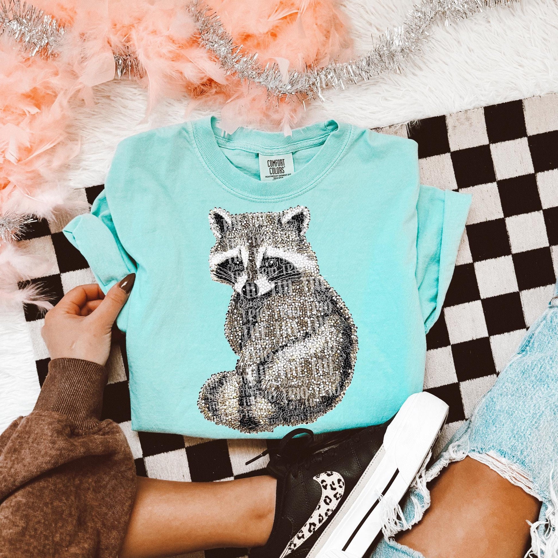 Faux Rhinestone Raccoon | Digital Design | PNG | Sublimation | DTF | Animal | Dazzle | Shirt Design | Trash Panda | Trending