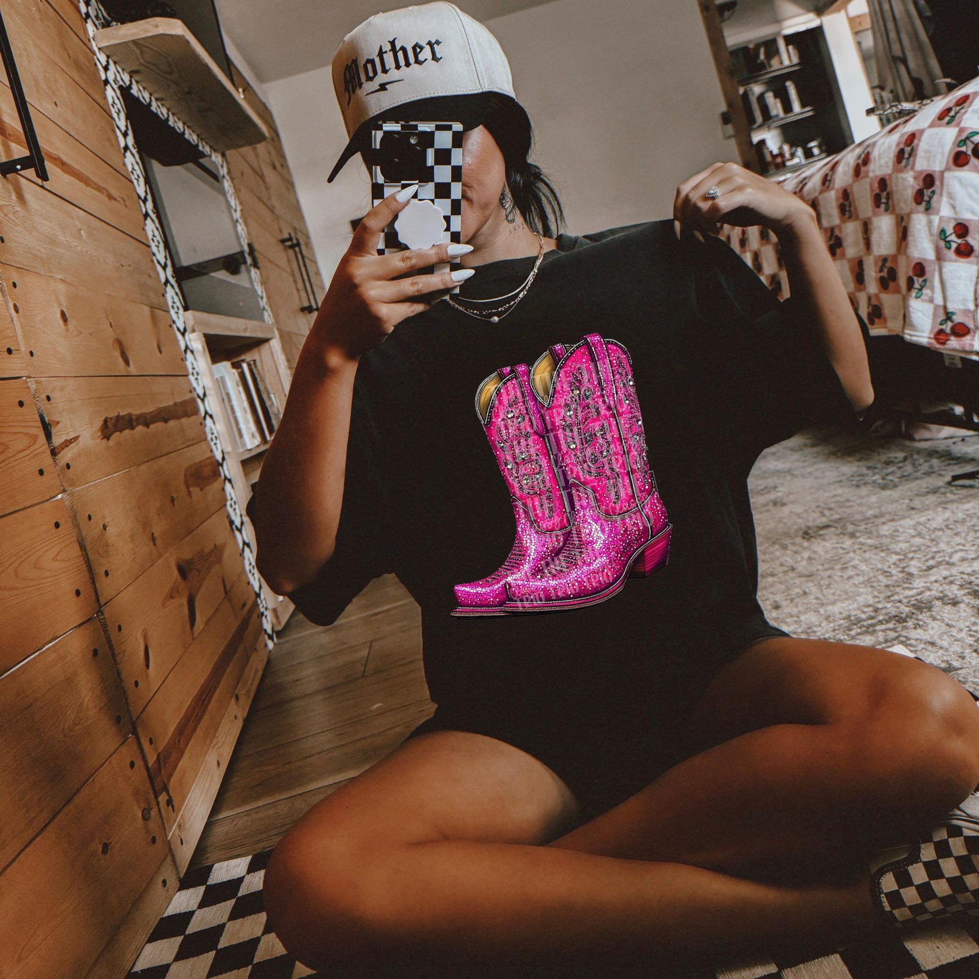 Faux Rhinestone Pink Cowgirl Boots | Digital Design | PNG | Sublimation | DTF | Agriculture | Shirt Design | Country | Trending | Cowboy