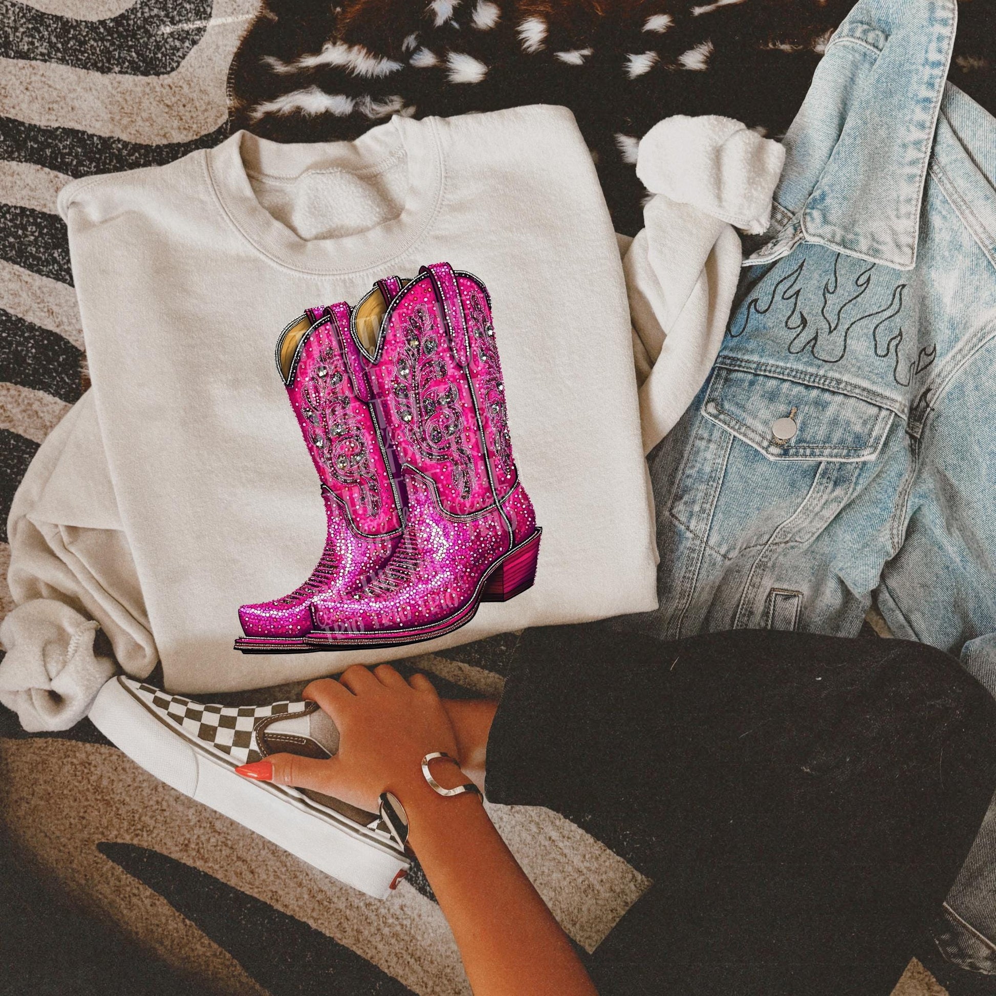 Faux Rhinestone Pink Cowgirl Boots | Digital Design | PNG | Sublimation | DTF | Agriculture | Shirt Design | Country | Trending | Cowboy