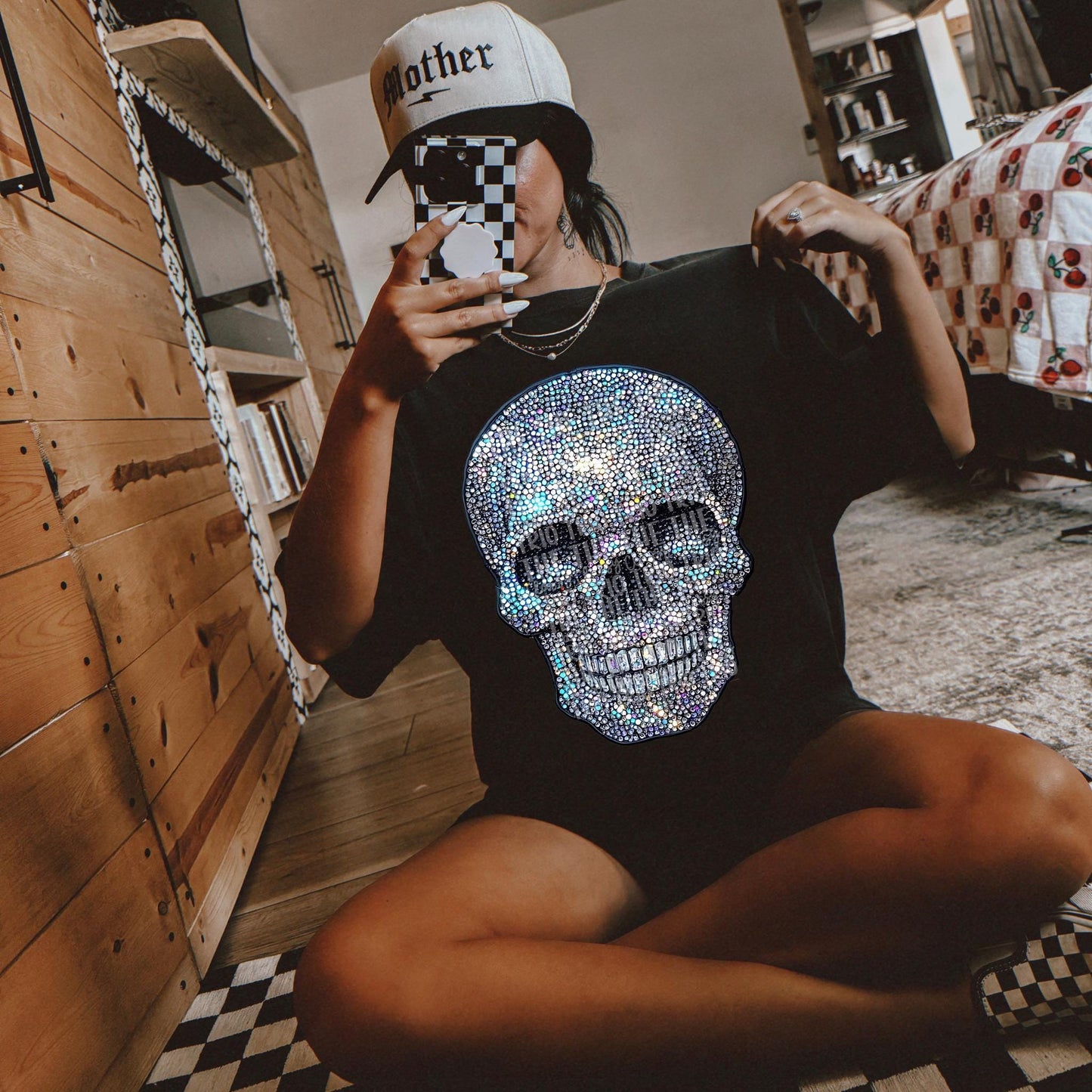 Faux Rhinestone Skull | Digital Design | PNG | Sublimation | DTF | Edgy | Dazzle | Shirt Design | Holographic | Trending