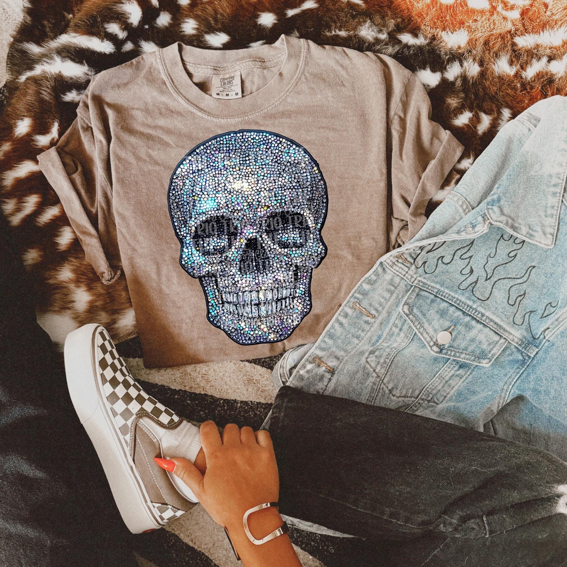 Faux Rhinestone Skull | Digital Design | PNG | Sublimation | DTF | Edgy | Dazzle | Shirt Design | Holographic | Trending
