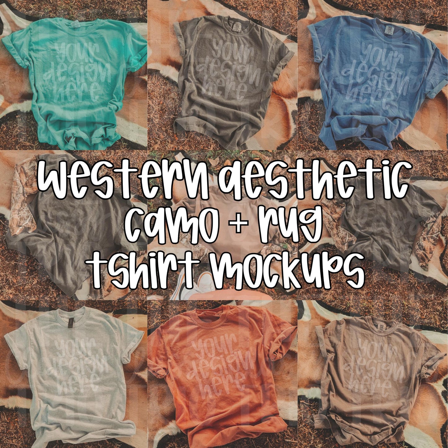 Western Outdoors Aesthetic Rug Mock-ups for Shirts | Flat Lay | Comfort Color | T-Shirt Mock Up | Camo