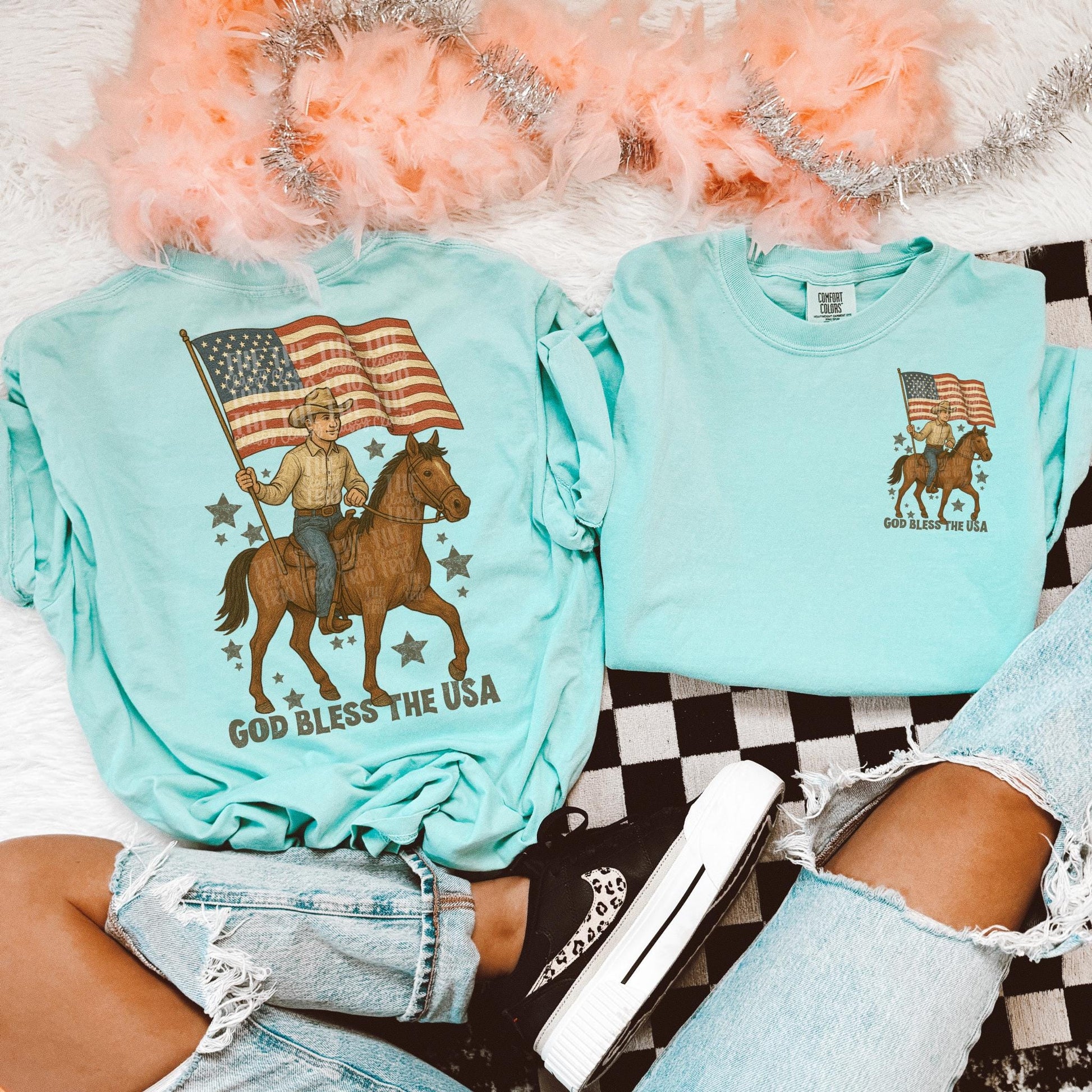 Vintage Cowboy God Bless the USA | Digital Design | PNG | Sublimation | Retro Western | Country Shirt Design | Trend Shirt | Vintage | Flag