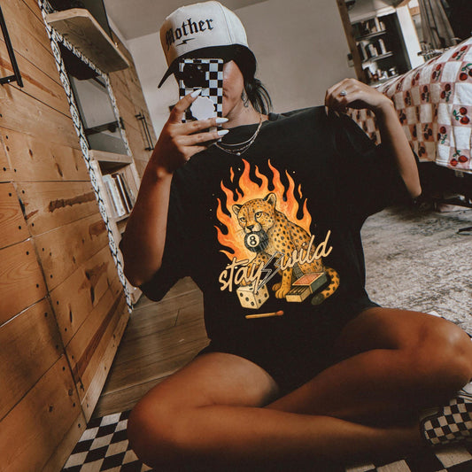 Stay Wild Flame Cheetah | Digital Design | PNG | Sublimation | Y2K | Retro Western | Country Shirt Design | Trend Shirt | Vintage | Dice
