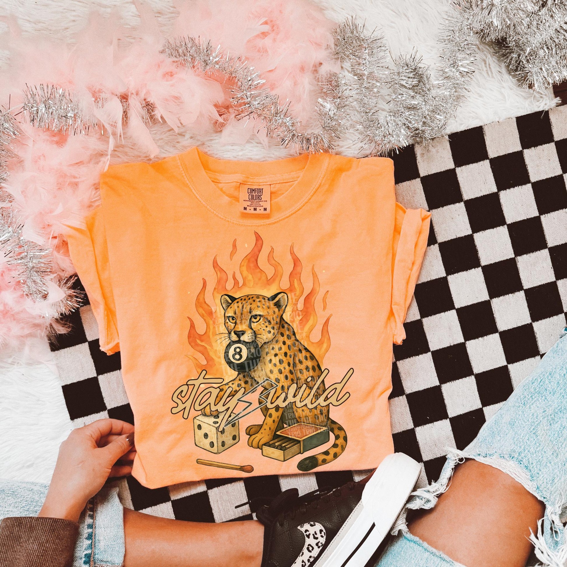 Stay Wild Flame Cheetah | Digital Design | PNG | Sublimation | Y2K | Retro Western | Country Shirt Design | Trend Shirt | Vintage | Dice
