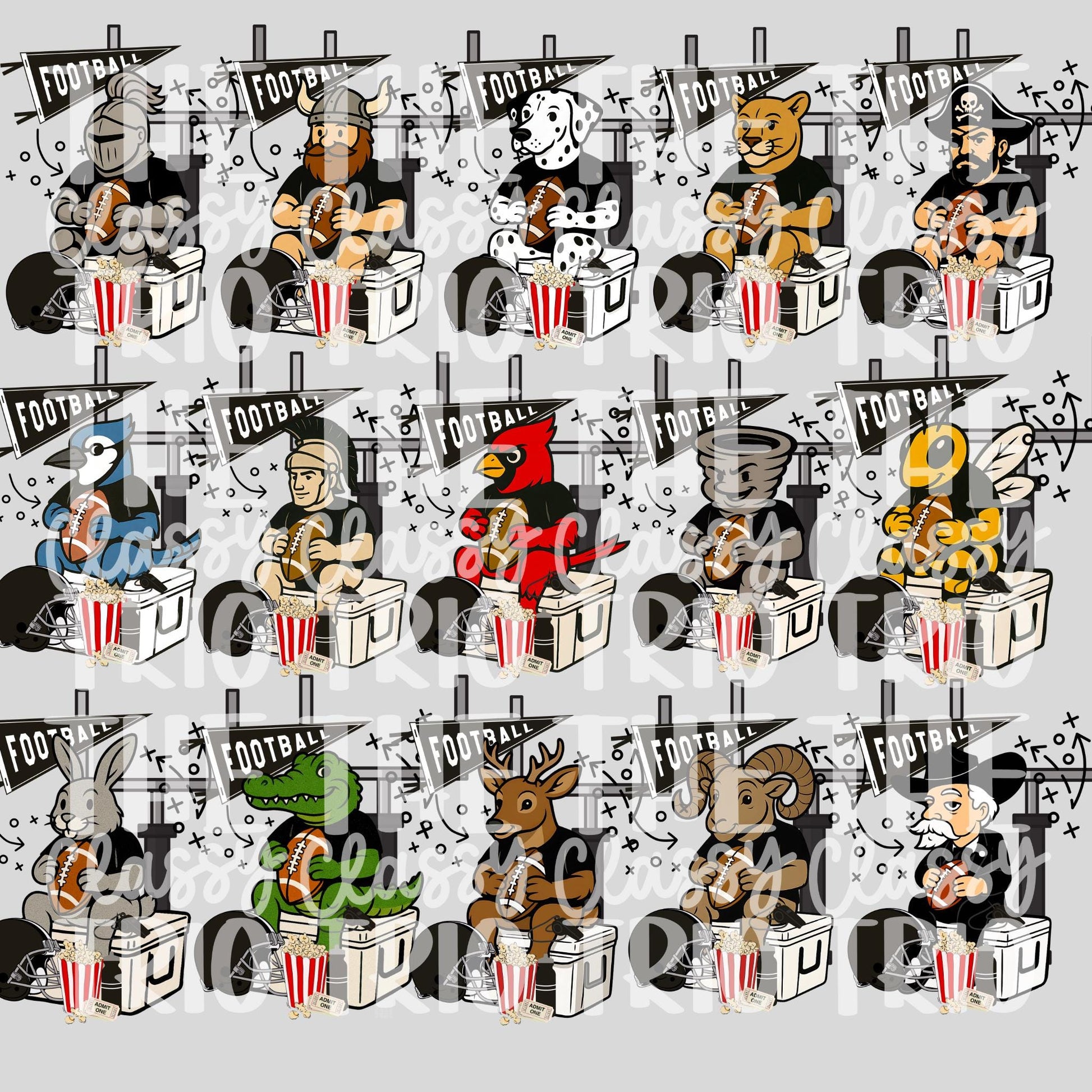 Football Doodle PNG Bundle | Mascot Shirt Designs (Digital Download)