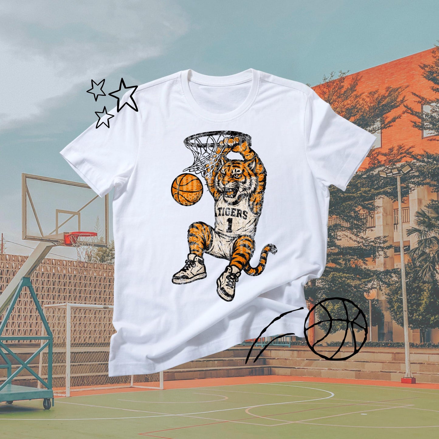 Tigers Basketball Grudge Design: Retro Chalk Mascot PNG (Digital Download)