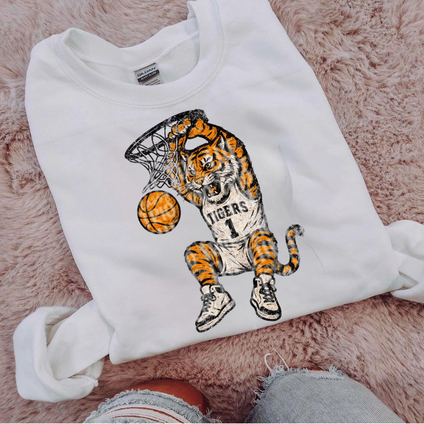 Tigers Basketball Grudge Design: Retro Chalk Mascot PNG (Digital Download)