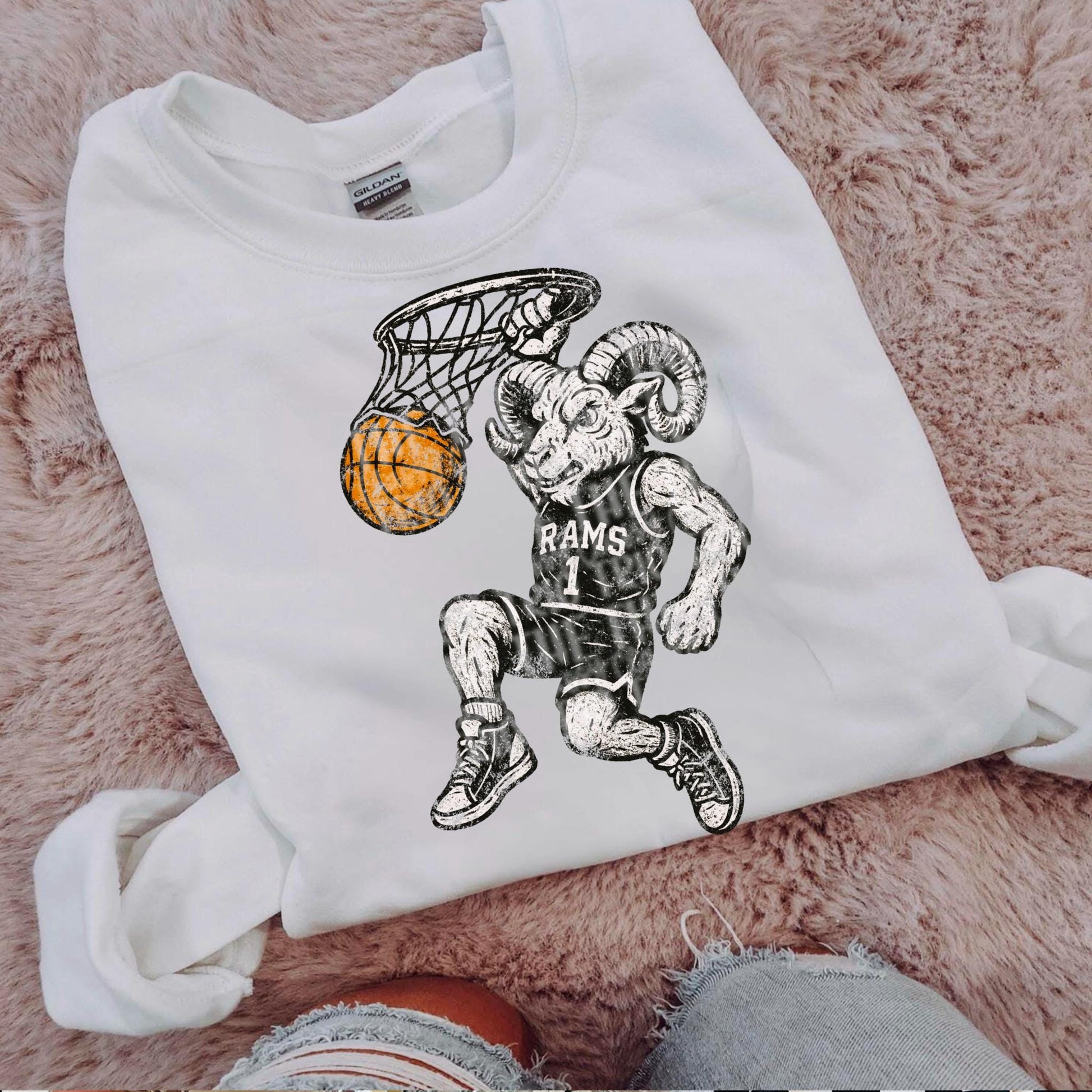 Rams Basketball Mascot: Retro Chalk Design PNG (Digital Download)