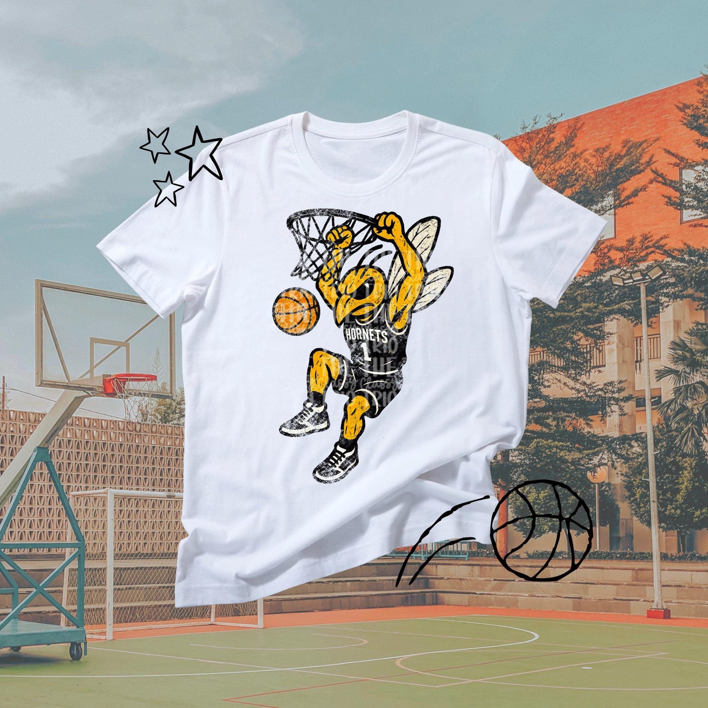 Hornets Basketball Grudge | Digital Design | PNG | Original Designer | Retro Shirt Design Trend | Vintage Chalk Distressed | School Mascot