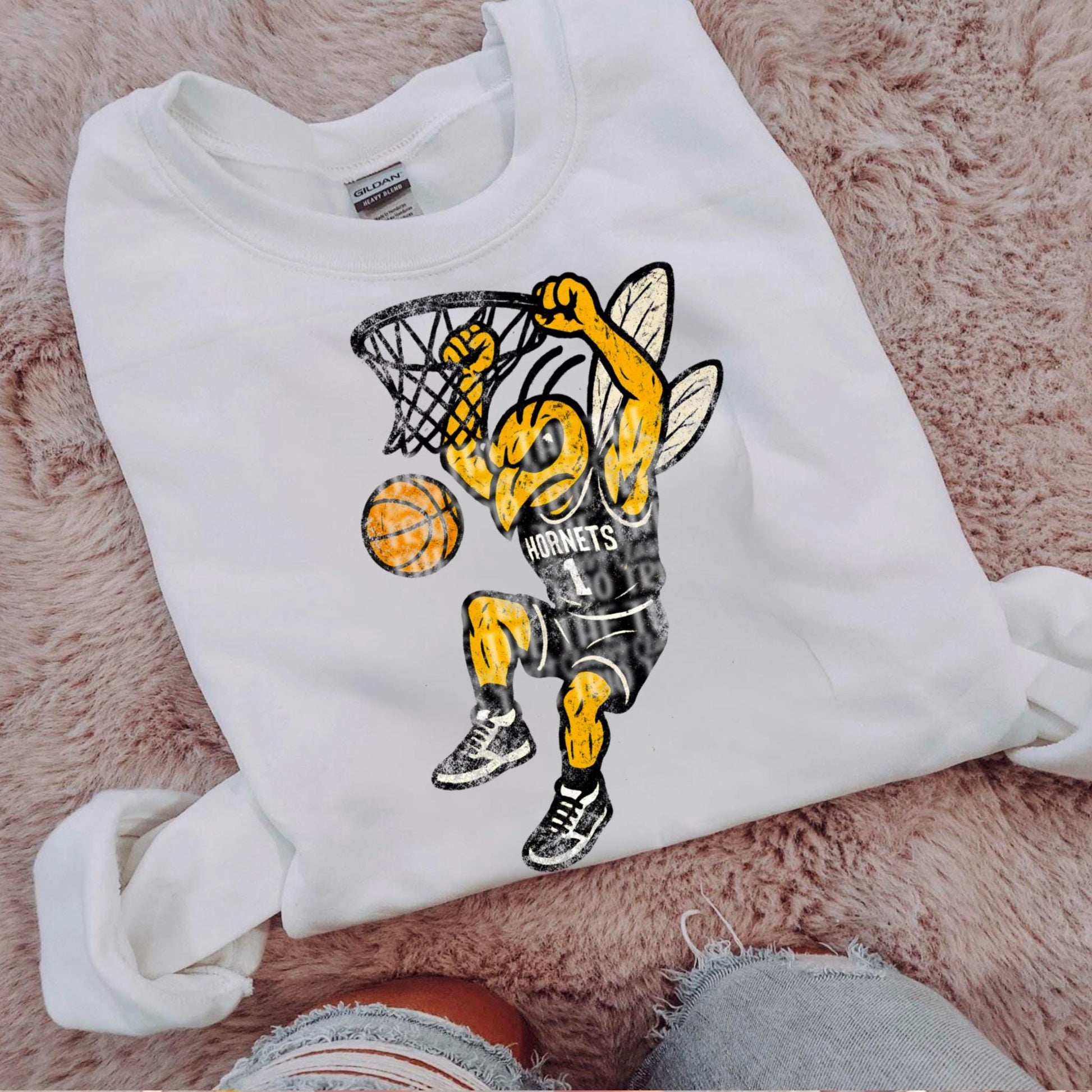 Hornets Basketball Grudge | Digital Design | PNG | Original Designer | Retro Shirt Design Trend | Vintage Chalk Distressed | School Mascot