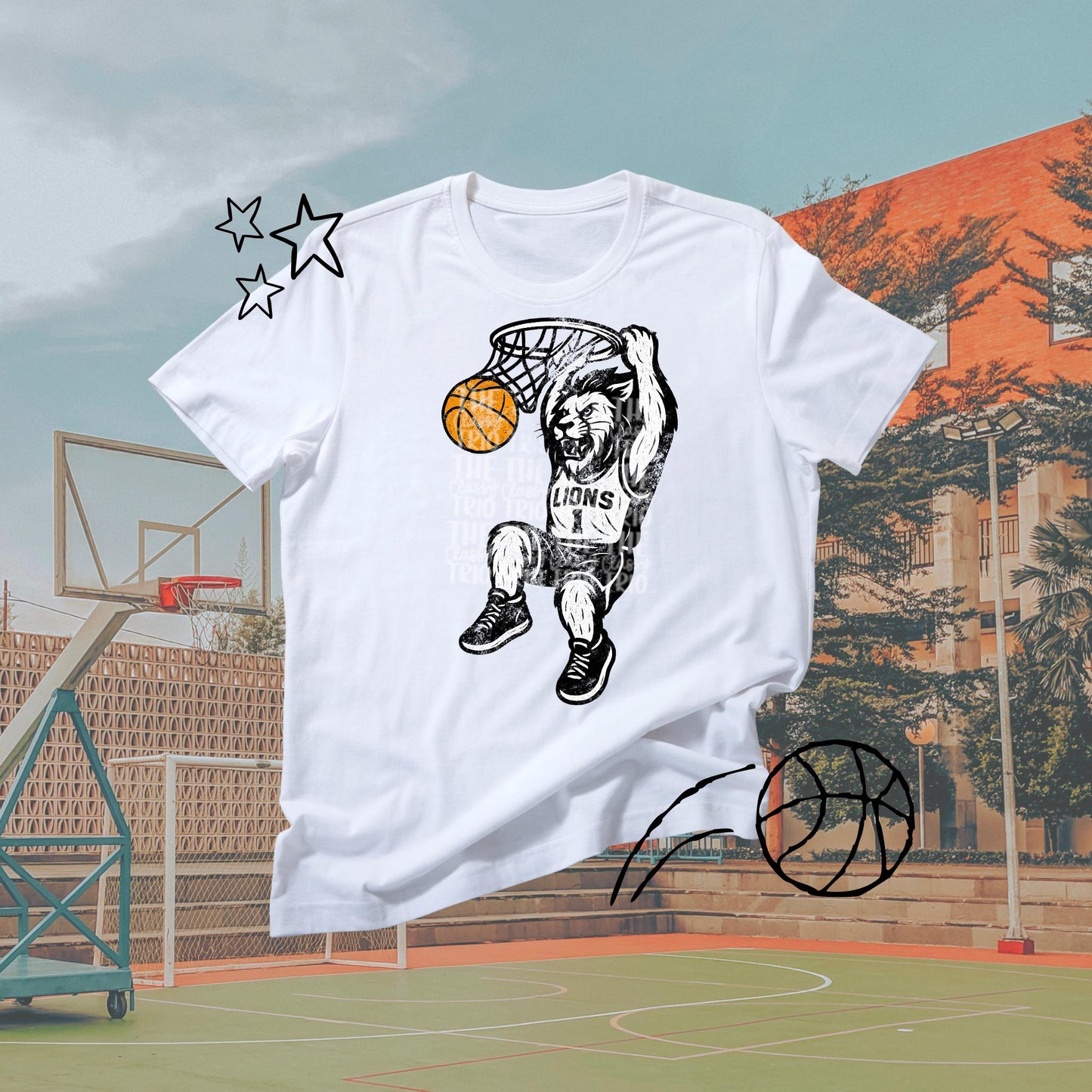Lions Basketball Grudge | Digital Design | PNG | Original Designer | Retro Shirt Design Trend | Vintage Chalk Distressed | School Mascot