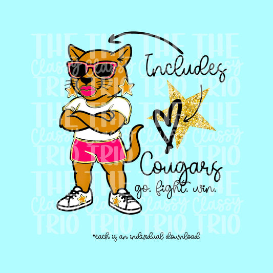 Cougars Mascot PNG: Glitz Glam Team Design (Digital Download)