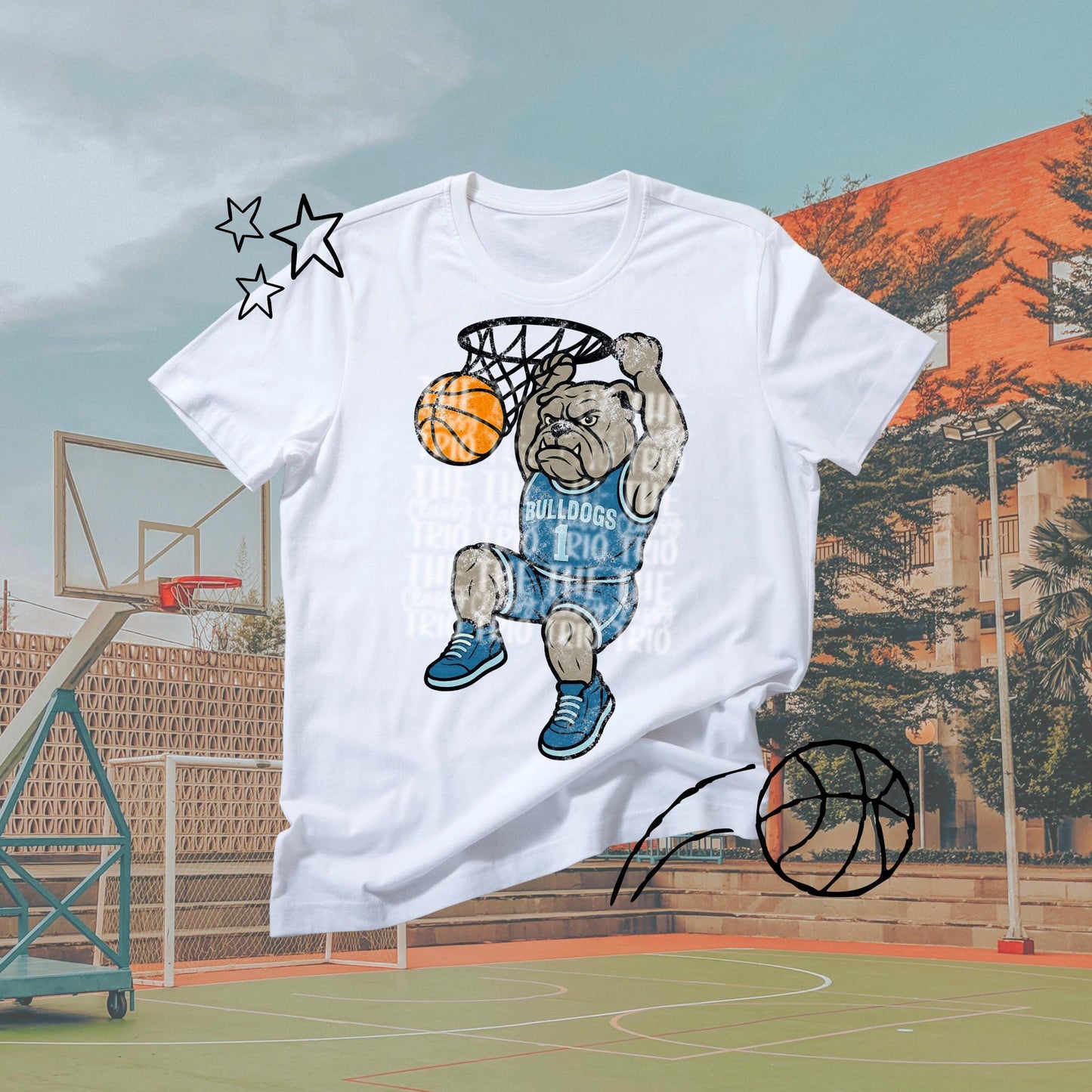 Bulldogs Basketball Grudge Design: Vintage Chalk Mascot (PNG Digital Download) Blue and Light Blue