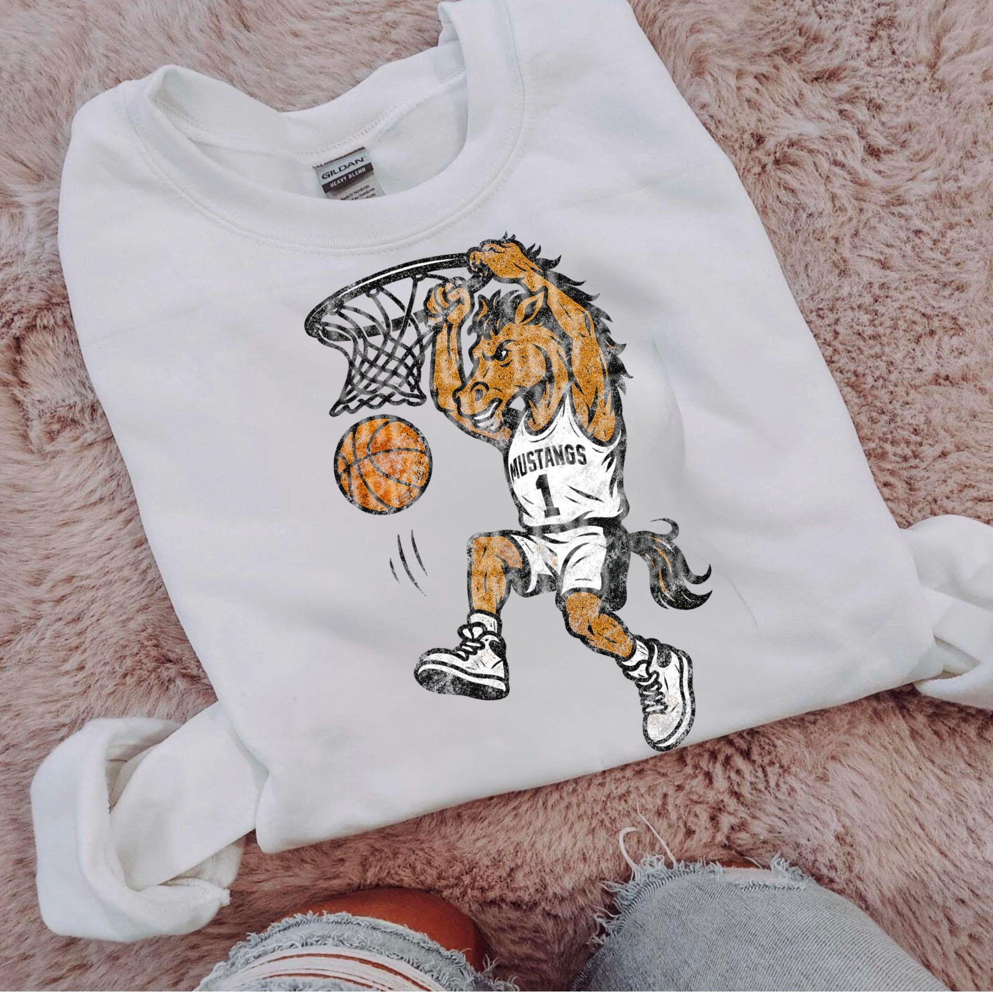 Mustang Basketball Mascot - Retro Chalk Design PNG (Digital Download)