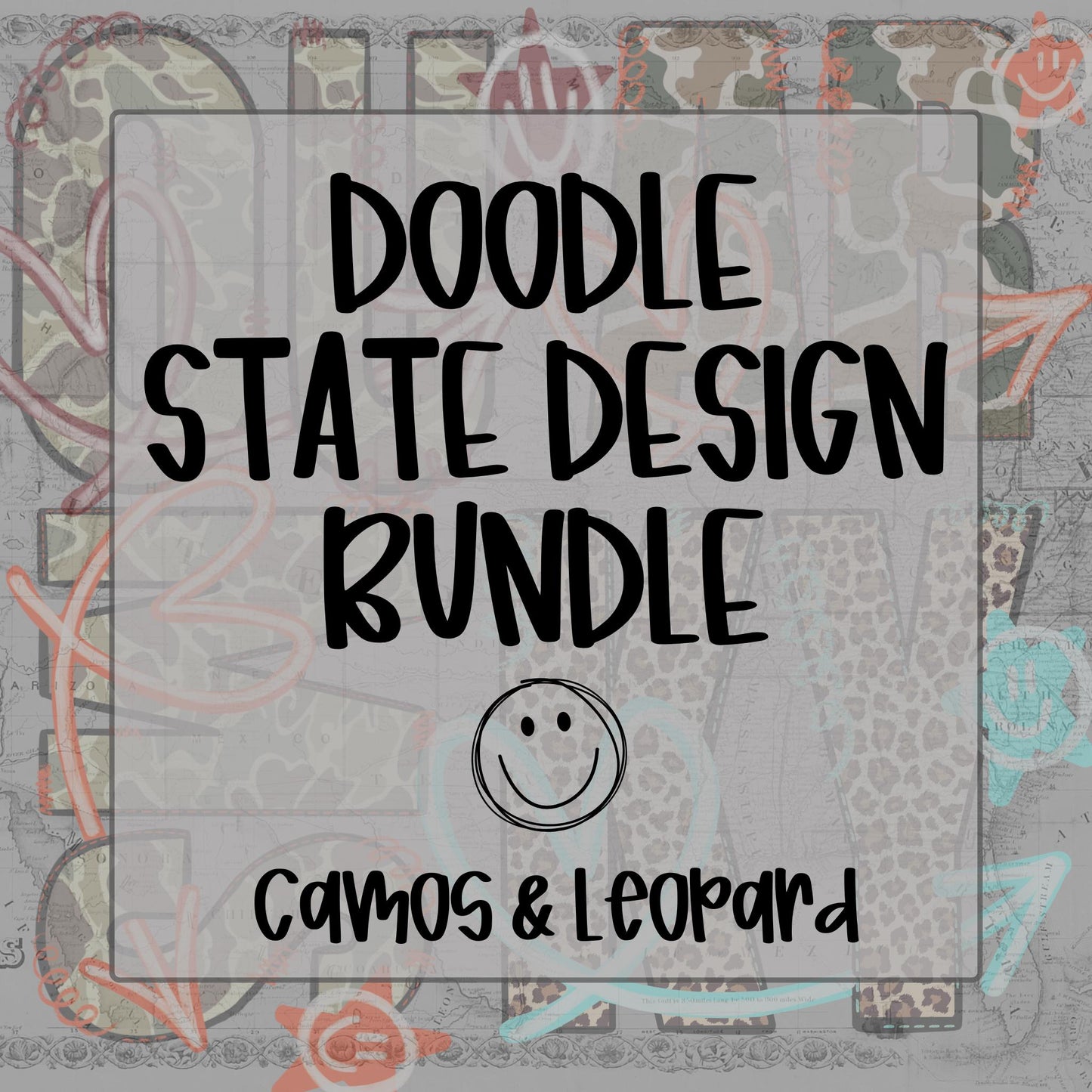 Doodle States Bundle | Digital PNG | Sublimation | DTF | School State Team | Shirt Designs | Trending | Camo Leopard | Original Creator