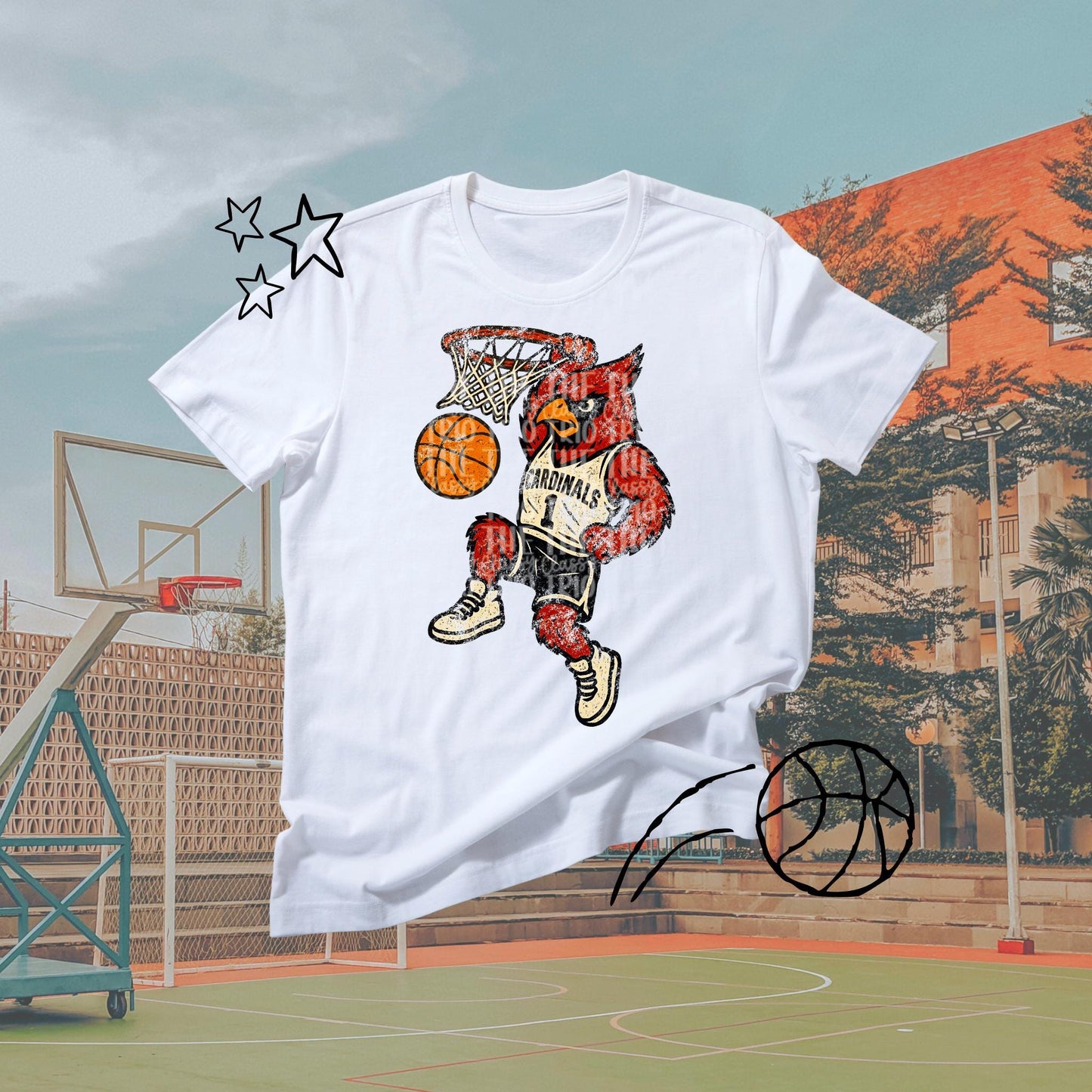 Cardinals Basketball Grudge | Digital Design | PNG | Original Designer | Retro Shirt Design Trend | Vintage Chalk Distressed | School Mascot