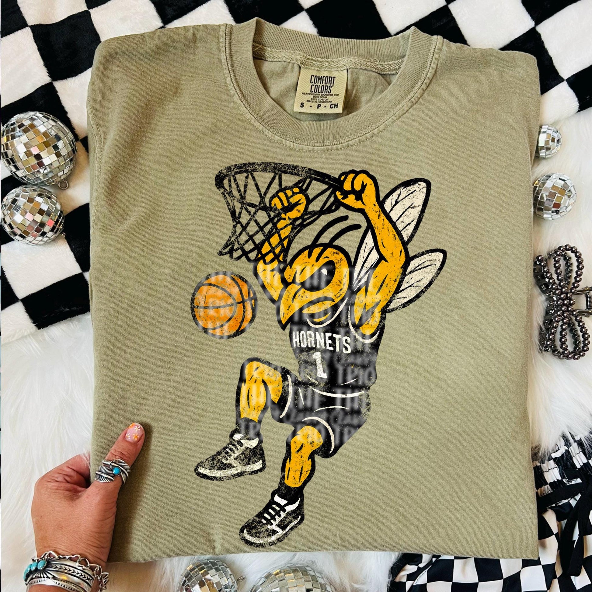 Hornets Basketball Grudge | Digital Design | PNG | Original Designer | Retro Shirt Design Trend | Vintage Chalk Distressed | School Mascot