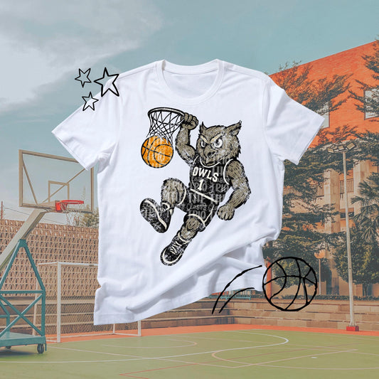 Owls Basketball Grudge | Digital Design | PNG | Original Designer | Retro Shirt Design Trend | Vintage Chalk Distressed | School Mascot