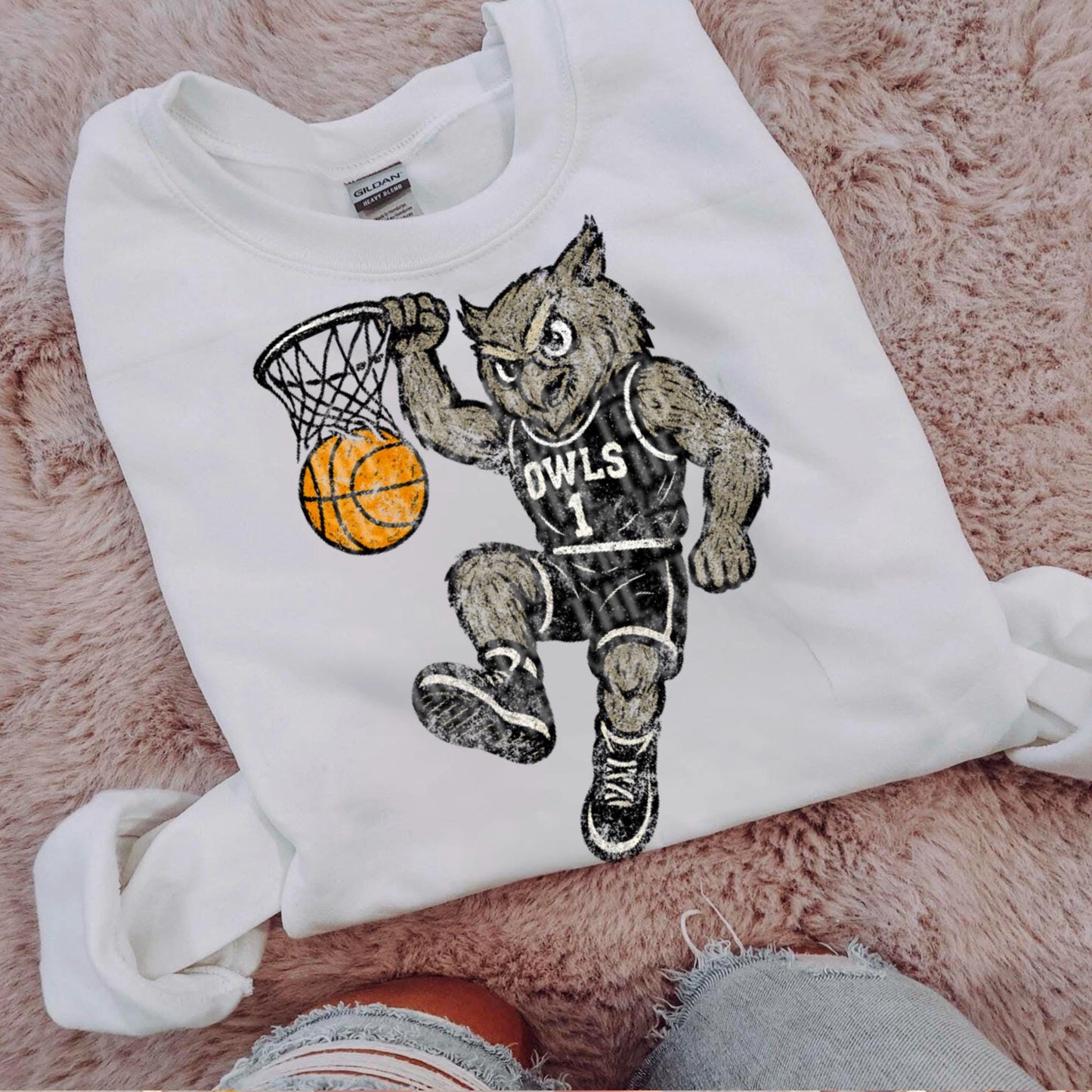 Owls Basketball Grudge | Digital Design | PNG | Original Designer | Retro Shirt Design Trend | Vintage Chalk Distressed | School Mascot